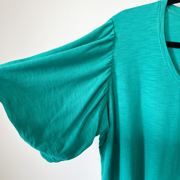 Chicos Puff Sleeve V Neck Slub Tee Teal Green Womens Plus XXL Cotton Modal - Picture 7 of 12